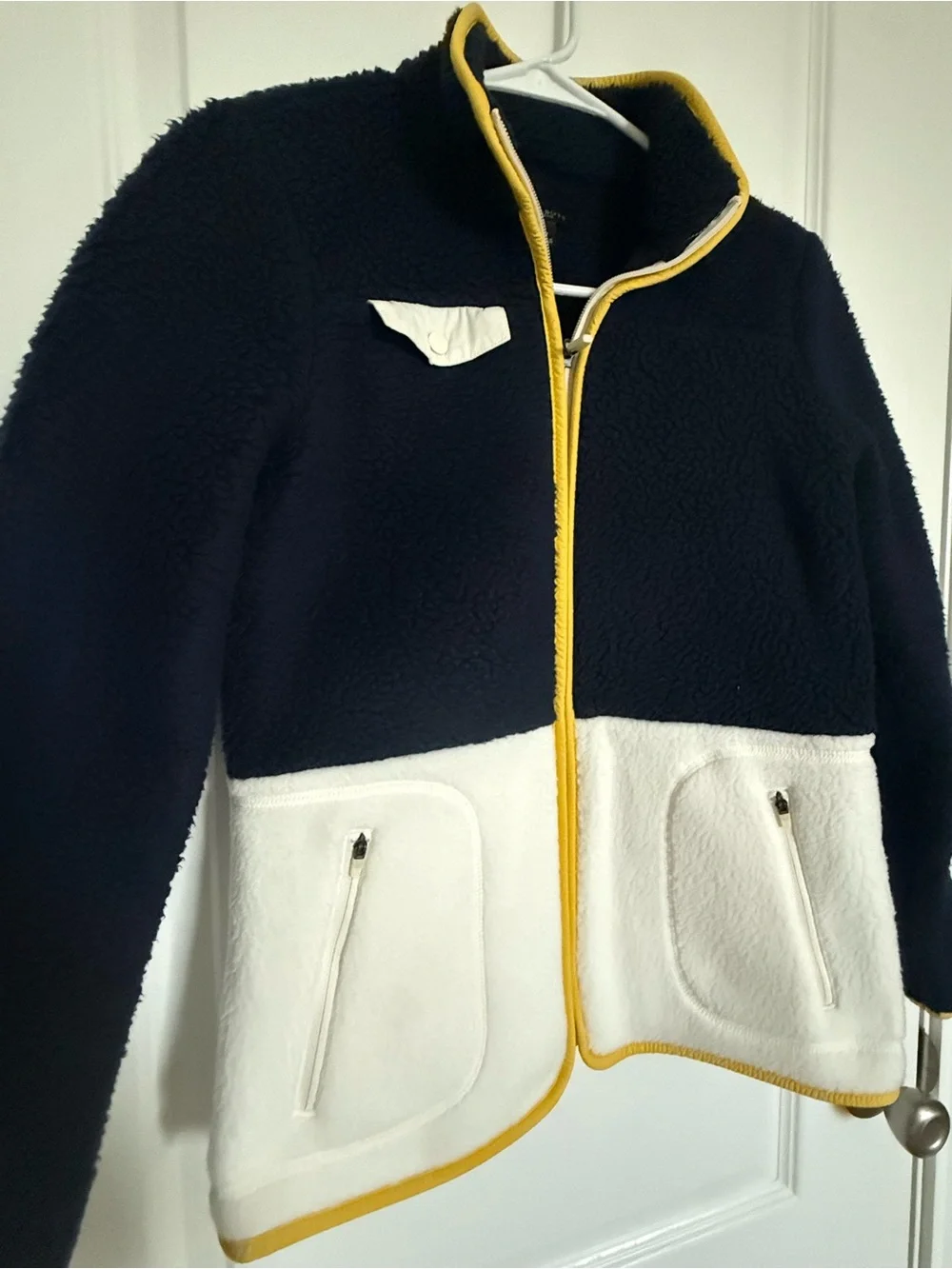 Talbots Navy and White Fleece Jacket with Yellow Trim